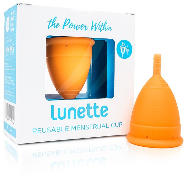 Lunette Menstrual Cup - Orange - Reusable Model 2 Menstrual Cup for Heavy Flow