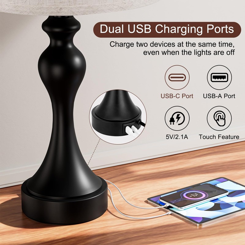 Touch Lamps for Nightstand, 3 Way Dimmable Bedside Lamps with
