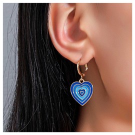 Allereya Vintage Enamel Heart Drop Earrings Blue Heart Hoop Earrings Heart Love Dangle Earrings Blue Heart Leverback Earrings Jewelry for Women and Girls