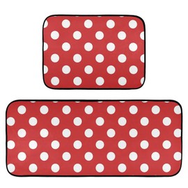 CaTaKu Kitchen Area Rug 2 Piece Set Polka Dots Red Polyester Non-Slip Floor Rug Runner Washable Carpet Mat Comfort Standing Mat for Kitchen Home Decorative