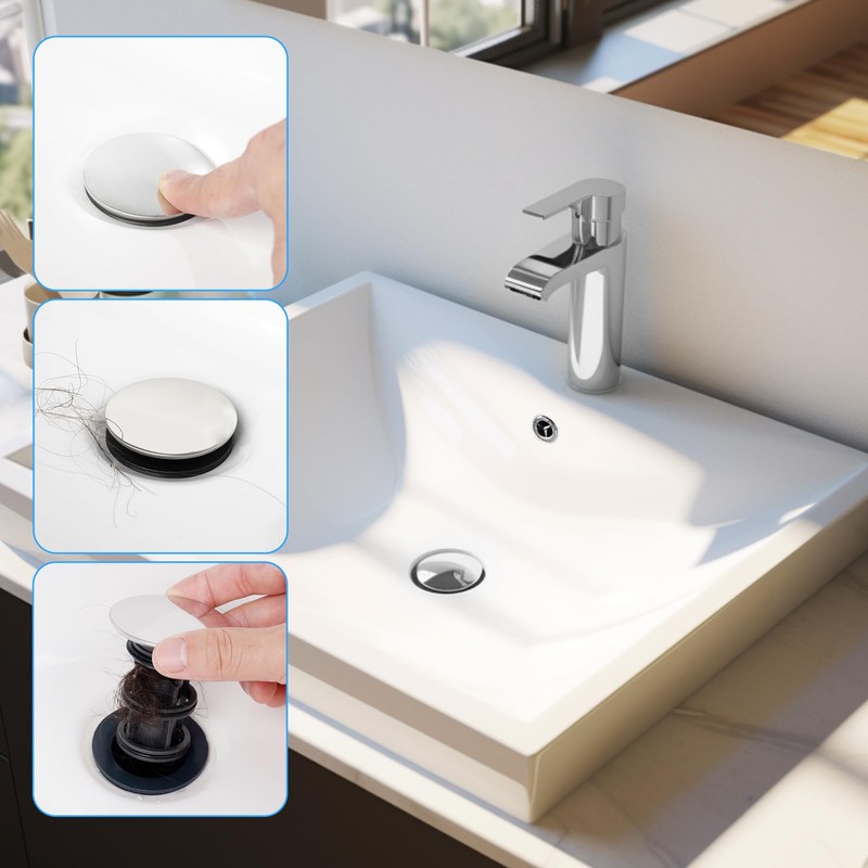 2 Pack Push and Seal Pop-up Drain Stopper with Overflow