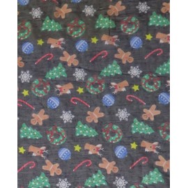 Lina & Lily Holiday Christmas Pattern Print Women's Infinity Scarf Lightweight (Black, Xmas Gingerbread Man Reindeer)