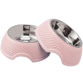 Funny toy Cuenco para Gatos, Cuenco para Mascotas, Cuenco de Acero Inoxidable para Comida para Gatos con Cuenco para Mascotas apilable y Antideslizante para Gato Perro (Rosa+Rosa, A)