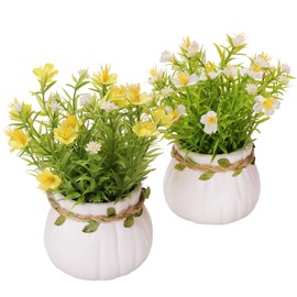 Artificial Flowers, Daisy Flower with Vase Silky Artificial Daisies Bouquet Fake Plant Bonsai for Home Office Wedding Decoration, Table Centerpieces Arrangement, Windowsill Décor, Yellow Daisy