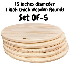 Set of 5-0.8 inch Thick, 15 inch Wood Circle for Crafts, Unfinished Wood Sign, Wooden Rounds for Coffee Table, Door Sign & Custom Pot lids