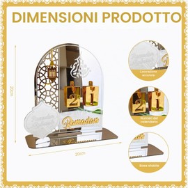 Ramadan Calendario Eid Mubarak Decorazione fai da te Islam Decorazione in acrilico Ramadan, calendario dell'Avvento, conto alla rovescia, decorazione per la preghiera, per il soggiorno