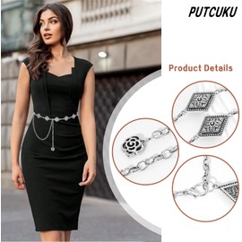 Putcuku Western Waist Chain Belts for Women Metal Concho Belt Adjustable Boho Country Link Belts (Silver-S)