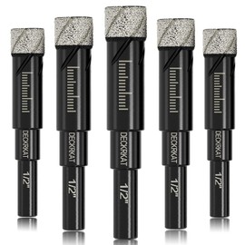 5 Packs Dry Diamond Drill Bits Set 1/2" 12mm Vacuum Brazed Diamond Hole Saws for Granite Tile Ceramic Marble Stone Glass and More Hard Materials (not for Wood), Round Shank with Storage Case