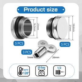 Gulfmew 5 Radiator Vent Valves, 5 Blanking Plugs with 3 Bleed Keys for Radiators, 1/2 Inch Bleed Valve Made of Nickel-Plated Brass, Manual Radiator Plug, Heating Valve, Exhaust Nozzle