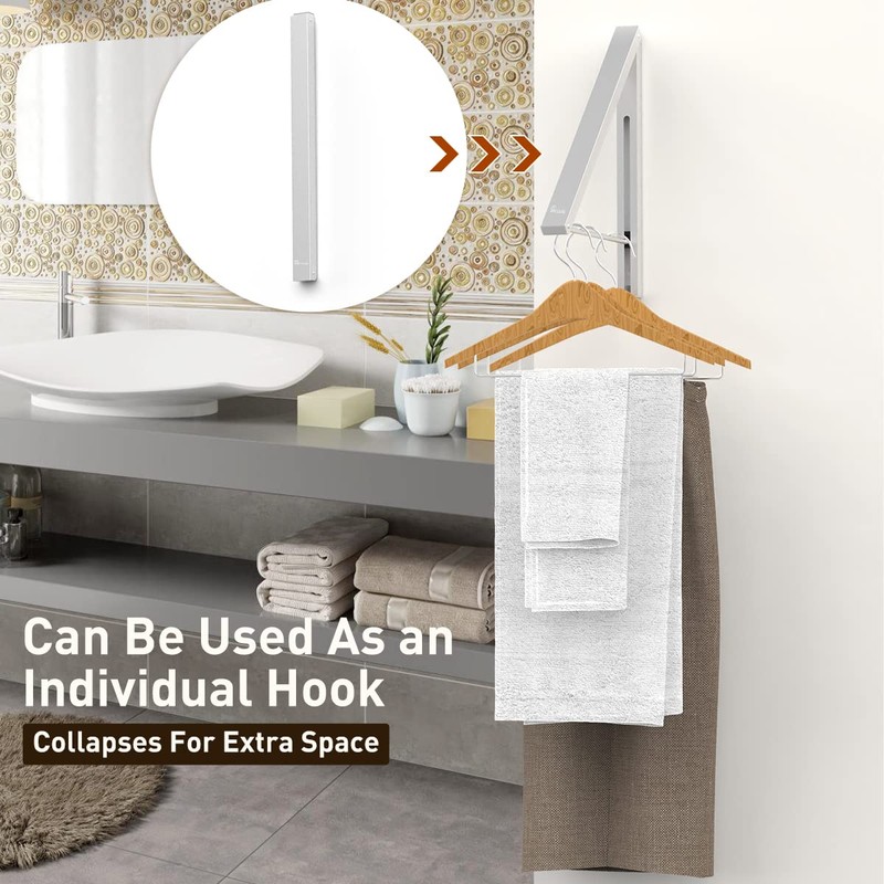 Anjuer Wall Mounted Drying Rack Clothes Hanger Folding Wall Coat