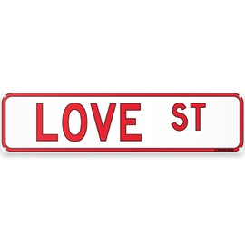 Love St Street Sign 16" x 4" Valentines V Day Lovers Theme Cute Love Message Home Decor Wall Decoration (Love Street)