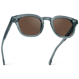 WMP Eyewear - Men's Retro Keyhole Polarized Square Sunglasses, Premium Acetate Frame with Modern Classic Design (Crystal Stone Blue/Brown Lens)