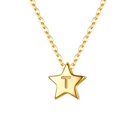 Clearine 925 Sterling Silver Tiny Dainty Pendant Star Letter T Initial Necklace 14K Gold Toned Statement Jewellery Gift for Women Girl