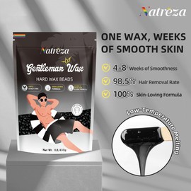 Natreza Wax Beads for Hair Removal, 1lb Hard Wax Ideal for Face, Brazilian, Bikini, Chest, Back, Body, Arms, Legs Waxing, Wax Pearls for Men Women Home Salon Use, Black