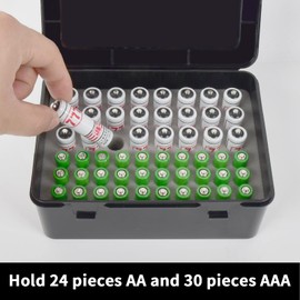 FULLCASE Battery Storage Organizer Holder Holds 54 AA AAA Batteries, Box Cases Garage Container, Home Drawer Organization Dispenser (Case Only) Black