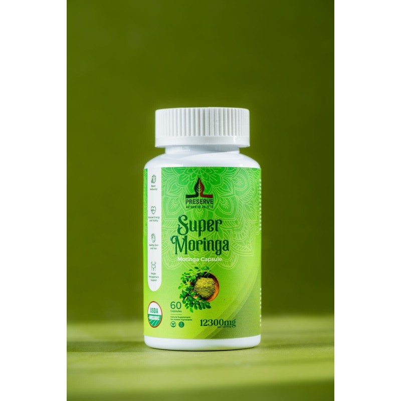 PRESERVE Organic Moringa Capsules 12,300mg 100% Vegetarian Green Super food