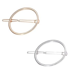 LASSUM 2 Pcs Minimalist Dainty Hollow Geometric Round Circle Metal Hairpin Hair Clip for Women and Girls on any Occasion (Gold & Silver)
