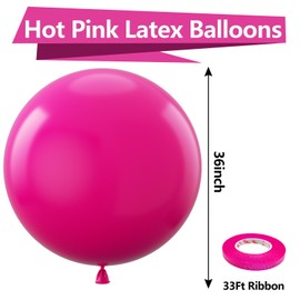 Bezente Hot Pink Giant Balloons 36 Inch - 8 Pack Jumbo Pink Balloons Large Round Hot Pink Latex Balloons for Wedding Baby Shower Valentine's Day Birthday Party Backdrop Decorations