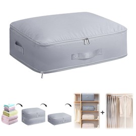 Ultra Space Saving Self-Compressing Organiser, Kaluofan Compressing Organiser with Clothes Cover, Super Space Saving Organiser Storage Bag for Clothes, Duvet and Blanket (Grey)