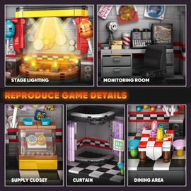 【TOKMOC】66039,1388 Pieces,Five Nights Security Vulnerability Stage Scene Building Block Set,Classic Game Stage Brick Set,Collecting Building and Gifting Model for Game Fans,For aged 12 and above,Stress relief toy block toy
