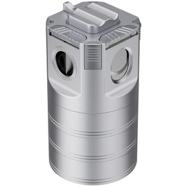 XIFEI 8-in-1 Desktop Cigar Lighter with Straight V-Cut Cutter, 3 Ashtrays, 3 Draw Enhancer Tools, 2 Stands, Cigar Punch, 4 Jet Flame Butane Torch Lighters, Luxury Accessories Gift Set (Silver)