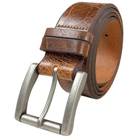 BS0008 Vintage Casual Jean Belt Genuine Full Grain Leather Belt 1-1/2"(38mm) Wide (Tan, 34)