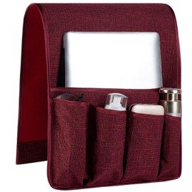 FLYILY Sofa Armrest Organizer Non-Slip Arm Chair Hanging Caddy Remote Control Holder for Magazine, Phone, Books, Glasses(WineRed,13in)