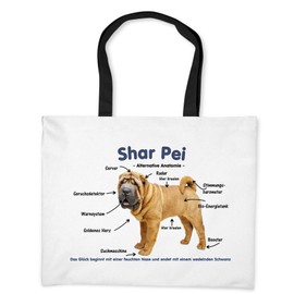 Merchandise for Fans Shopper / Beach Bag with Shar Pei Alternative Anatomy Design 01, White with photographic print, shoulder bag
