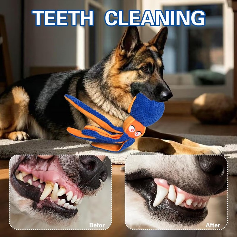 Tierglück Squeaky Dog Toy, Octopus Plush Crinkle Interactive Dog Toy