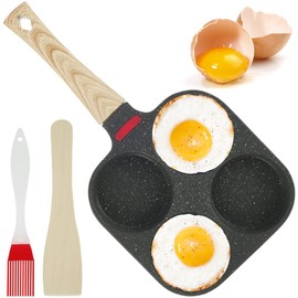Abizarch 4 Cups Egg Frying Pan Set,Aluminum Nonstick Omelet Egg Cooker Pan Heavy-Duty Egg Skillet with Wooden Handle,Small Breakfast Egg Pan with Brush and Spatula Gas stoves Cooking