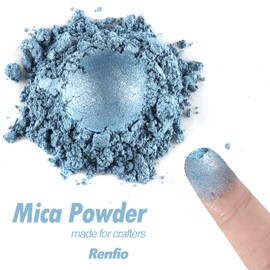 Renfio 100g Mica Powder Pigment, Metallic Natural Dye Mineral Pearl Shimmer Epoxy Resin Dye for Painting Soap Making Slime Bath Bombs 3.5 Oz - Haze Blue