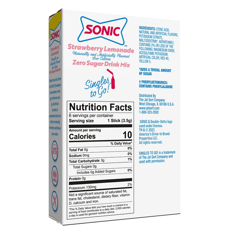 Sonic Singles To Go Powdered Drink Mix, Strawberry Lemonade, 6