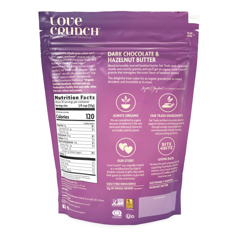 Love Crunch Organic Dark Chocolate & Hazelnut Butter Granola, 10.6