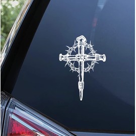 Cross Christian Religion Symbol Decal Sticker - Die Cut Vinyl Decal for Windows, Cars, Trucks, Tool Boxes, laptops (White)