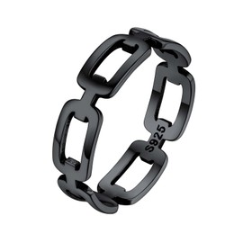 Silvora Women's Men's Chain Ring Curb Chain Fingering 925 Silver Cuban Link Bnadring Adjustable Chain Ring Size 47 (14.8) to 67 (21.4) for Friendship Ring Couple, Sterling silver, silver, No Gemstone