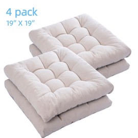 FABRICASTLE Outdoor Chair Cushions Patio Cushion Premium Comfortable Thick Fill Tufted 19" x 19" Floor Wicker Seat Pads, 4 Counts (Cream, 4)