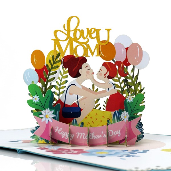 CUTPOPUP Love You Mom Mothers Day Card Pop Up, Pop Up Flower Cards, Handmade Flower Greeting Cards, 3D Birthday Card, Anniversary, Thinking of You, Thank You Card, US8-SD110 CA