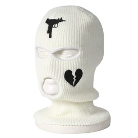 LIMSE Heart Design Balaclava, Balaclava, Knit Hat, Face Mask, Lightweight, Windproof, Dance, HIPHOP, Bike, Stylish, Embroidery, White