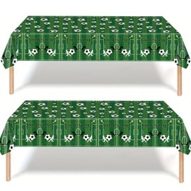 2 Stück Fußball Tischdecke WM 2026,137 x 274 cm,Grün Fußball Deko mit Spielfeld Motiv,Kunststoff Tischdecke Wiederverwendbar für Party Geburtstag Buffet Tischdeko Sport Feier Zubehör Fußballparty