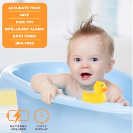 Todays Kids Duck Baby Bath Thermometer & Clock - Fahrenheit & Celsius Baby Bath Thermometer, Baby Thermometer for Baby Essentials - Room & Water Thermometer - Soft Material Baby Bath Products