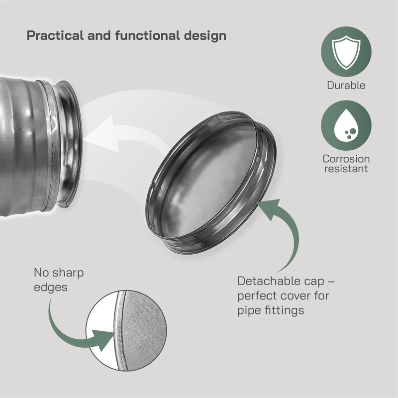 Vent Systems 8" Metal Tee Cap. Galvanized Steel End Cap.