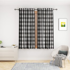UPOPO Cortinas de ventana de búfalo a cuadros de 63 pulgadas de largo, paneles de cortina de algodón para recámara, a cuadros, decoración de granja, cortinas con bolsillo para barra, cocina, baño, sótano, 2 paneles negro y blanco, 52 x 63 pulgadas