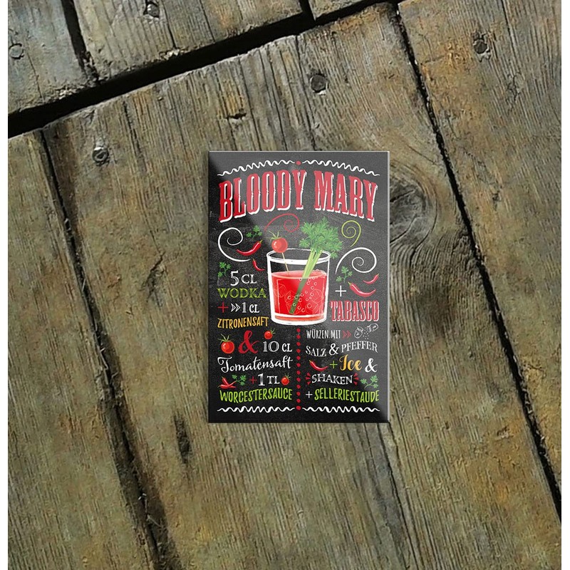 schilderkreis24 Cocktail Recipe "Bloody Mary" Magnet Alcohol Spirits Decorative Fridge