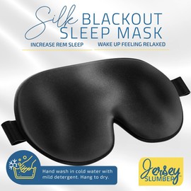100% Silk Sleep Mask for A Full Night's Sleep | Comfortable & Super Soft Eye Mask with Adjustable Strap | Works with Every Nap Position | Best Sleeping Aid/Blindfold/Gift, Blocks Light Jersey Slumber