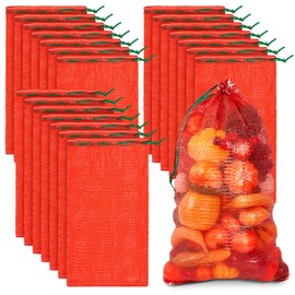 Berlune 50 Pcs Reusable Mesh Bags 18 x 30'' Holds 44 Lbs Onion Fruit Vegetable Seafood Storage Bags for Grocery Packaging Supply Net(Red)