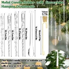 Flutesan 20 Sets Christmas Tree Candle Holders with Acrylic Icicle Ornaments Christmas Hanging Metal Candle Holders Clear Icicle Drop Pendants Decor for Xmas Tree Winter New Year Party Supplies