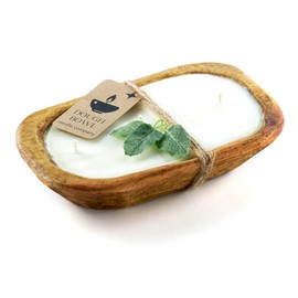 Dough Bowl Candle Co. Mojito Soy Candle - 3 Wick Rustic Farmhouse Decor Odor Eliminator in Wooden Bowls, 20 Ounce Wooden Dough Bowl Candle, All-Natural Gifts for Women and Men, Coffee Table Decor