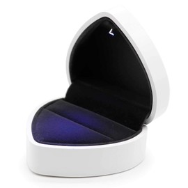 Ring Box, Heart Shape Velvet Wedding Ring Jewelry Box with LED Light for Proposal Engagement, White