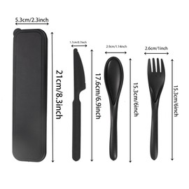 Portable Utensils Sets with Case, Wheat Straw Cutlery, Camping Cutlery Set Reusable Cutlery Set, Utensil Sets for Lunch Picnic Daily Use Outdoor (Black)