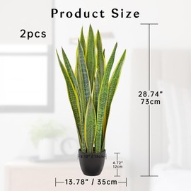 Hollyone 2 Set Artificial Snake Plant Potted, 28 Inch Faux Sansevieria Trifasciata Plants Large Tall Tropical Fake Snake Plants Tree in Black Pot for Home Office Room Patio Garden Indoor Outdoor Decor